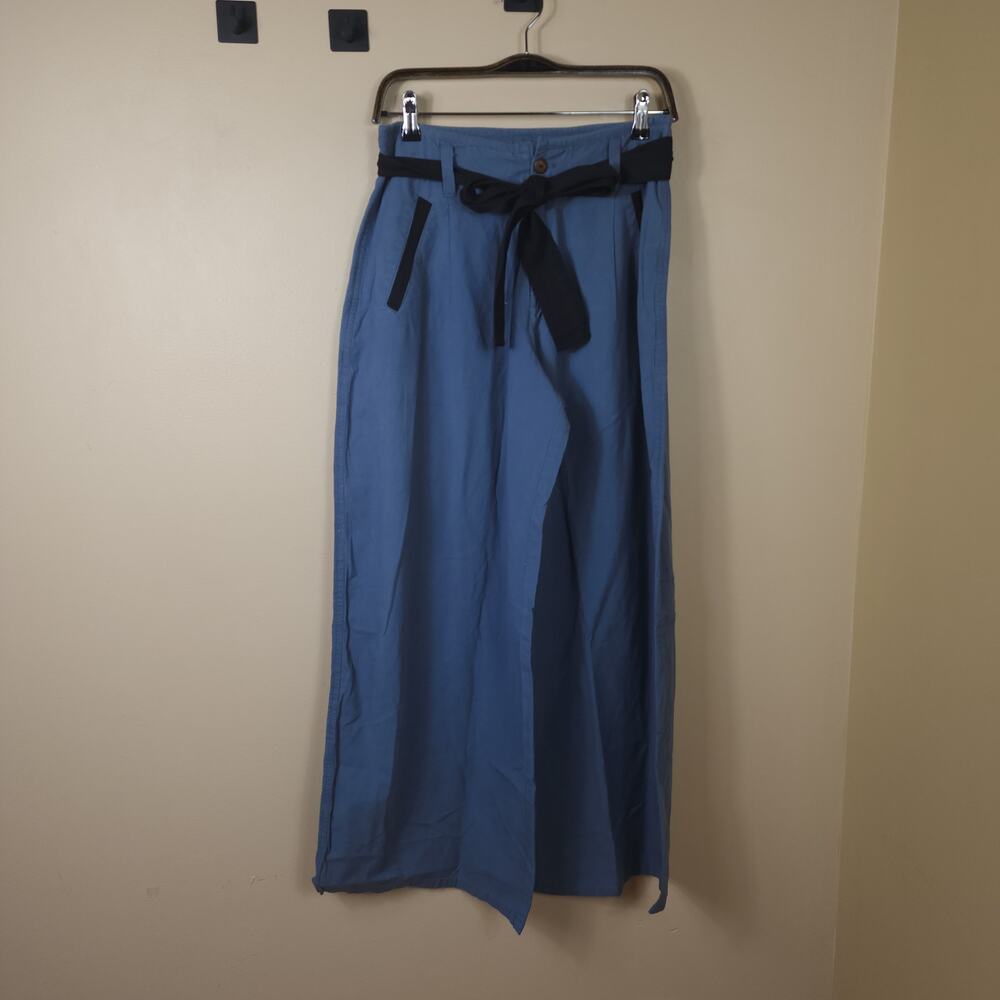 The Pyramid Collection High Waisted Cropped Palazzo Pants Cotton in Blue Size M